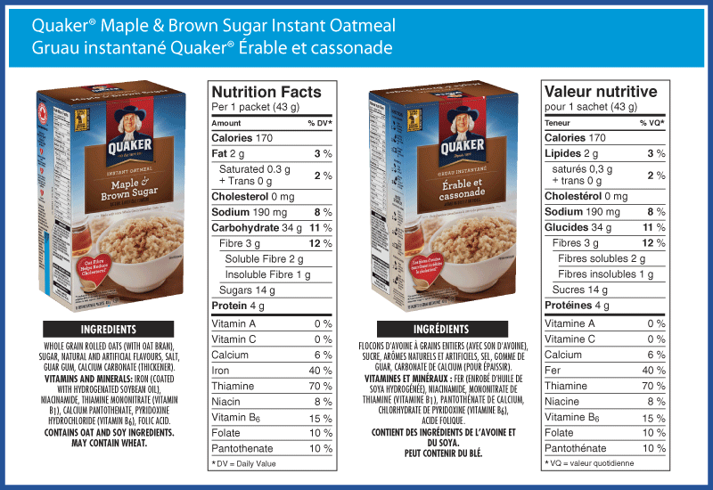 quaker apple and cinnamon oatmeal nutrition facts